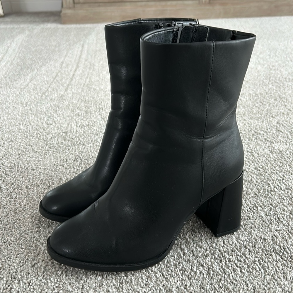 A new day almond toe stack heel mid calf boot